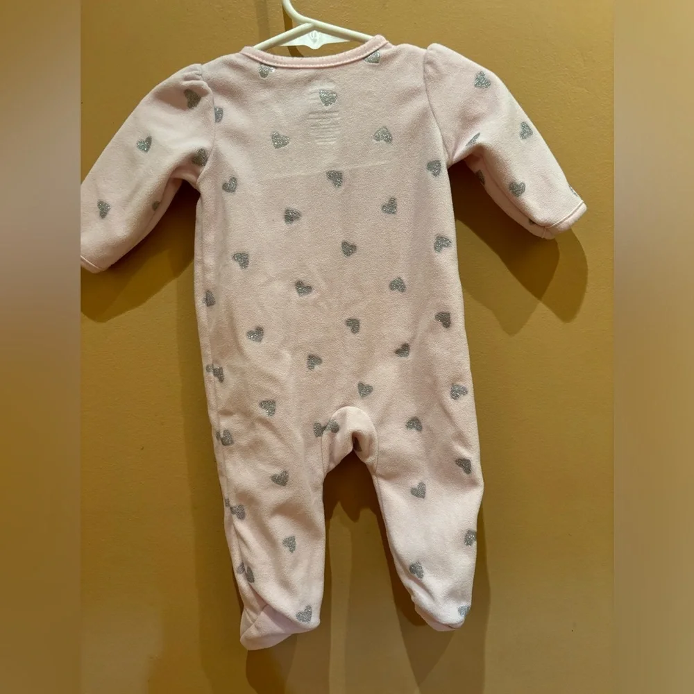 Child of Mine Footed Zip Up Pajamas Sleepwear Pink With Hearts Size 0-3 Months